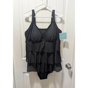 NEW! Bal Harbor Black One-Piece Swimsuit, Tummy Control & Hip Minimizer Size 20W